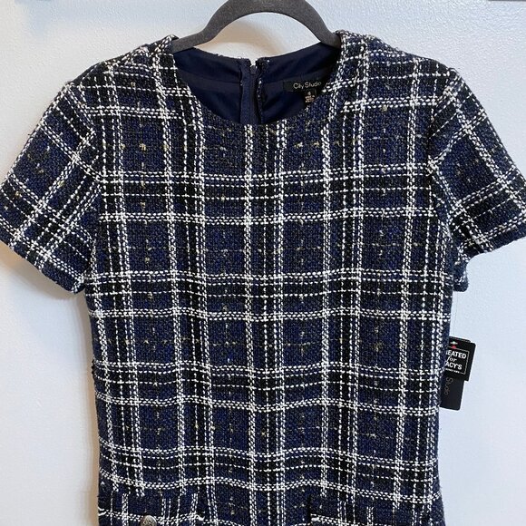 NWT tweed style dress size 9 navy black new - Picture 2 of 8